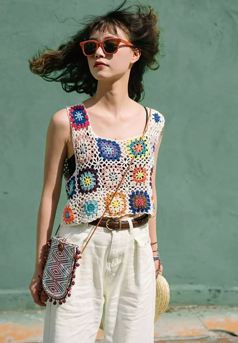 New summer crochet colorful woven vest women's tops K061804