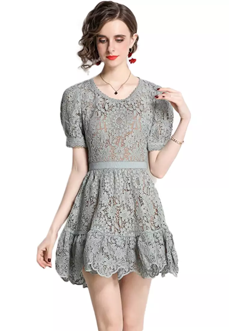 French Lace Slim Fit A-Line One-Piece Dress A22050710