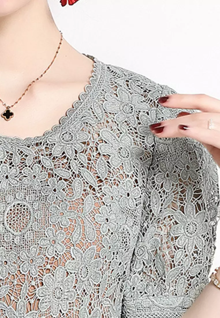 French Lace Slim Fit A-Line One-Piece Dress A22050710