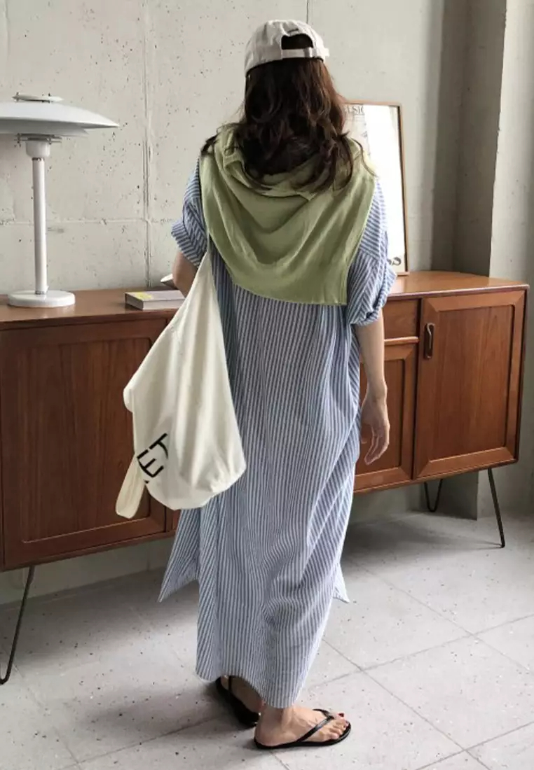 2024 Lazy Striped Loose Long DresNew Summer Collection CA061311