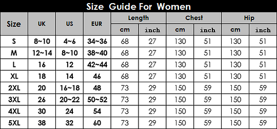 Size Guide For Women &mdash; Length, Chest, Hip Measurements