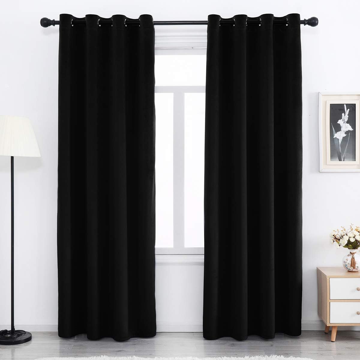 Velvet Blackout Curtains Long Light Blocking Grommet Velvet Window Curtain Panels Set of 2 Heat Insulated Curtains Blackout Thermal Velvet Curtain Panels for Bedroom 2 Panels