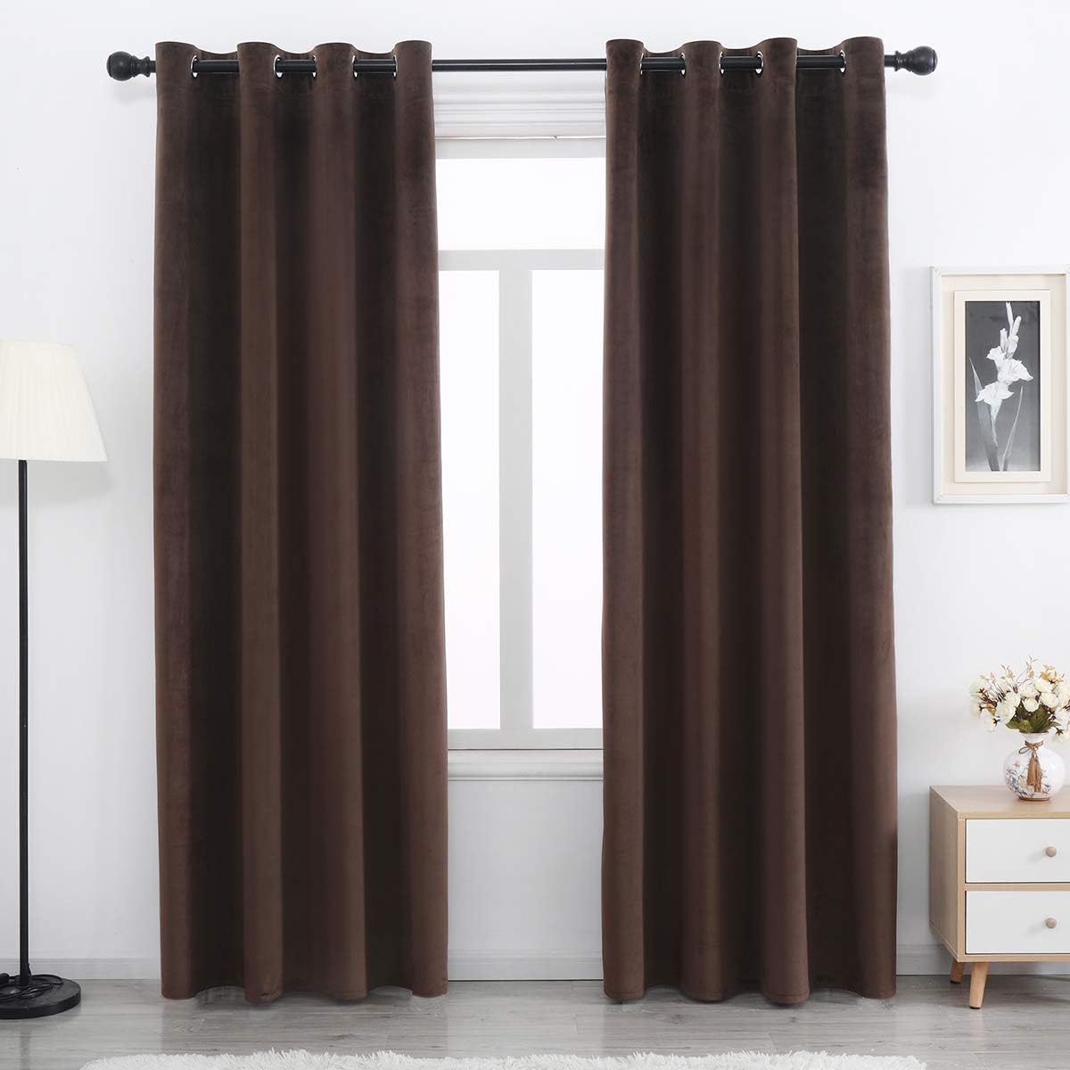 Velvet Blackout Curtains Long Light Blocking Grommet Velvet Window Curtain Panels Set of 2 Heat Insulated Curtains Blackout Thermal Velvet Curtain Panels for Bedroom 2 Panels