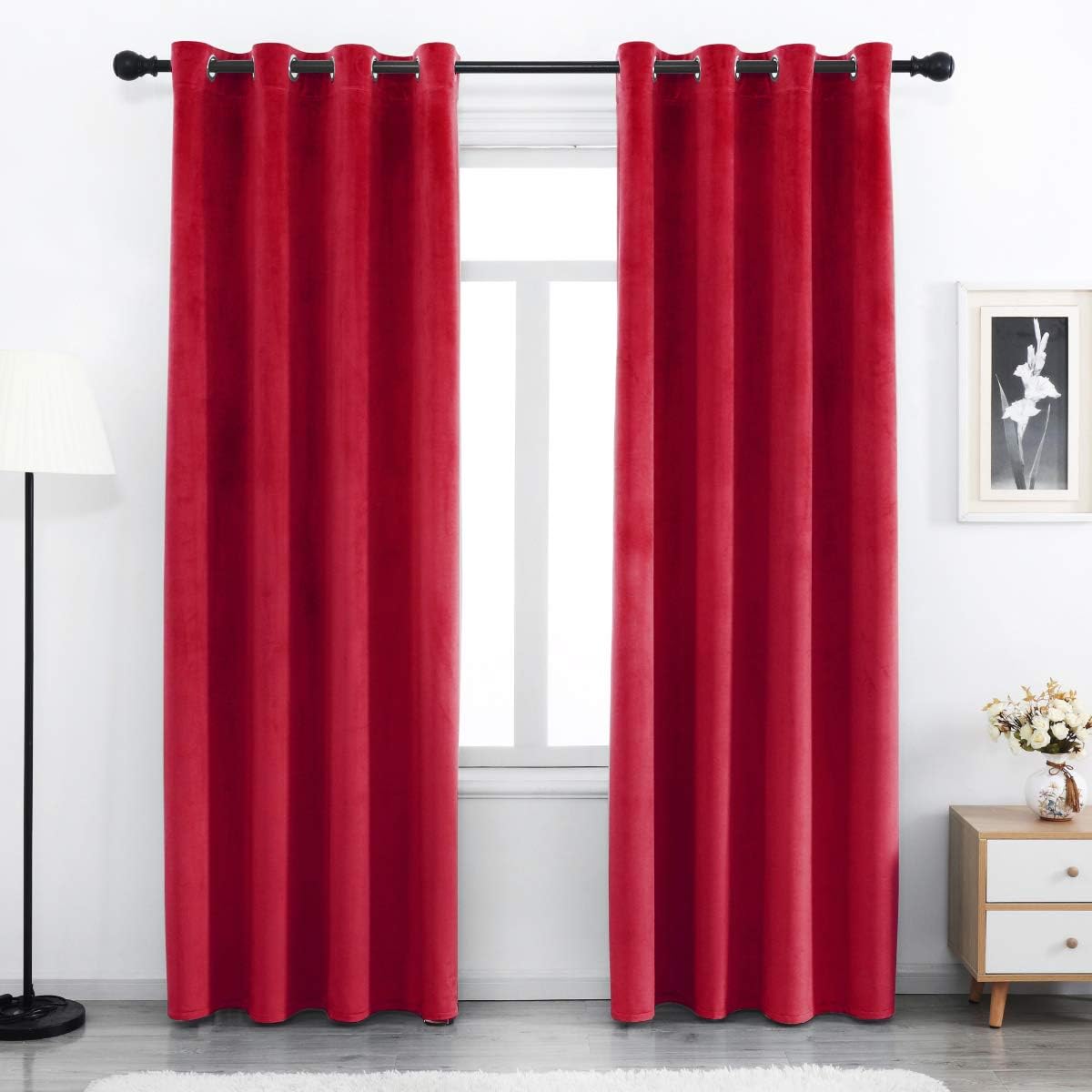 Velvet Blackout Curtains Long Light Blocking Grommet Velvet Window Curtain Panels Set of 2 Heat Insulated Curtains Blackout Thermal Velvet Curtain Panels for Bedroom 2 Panels