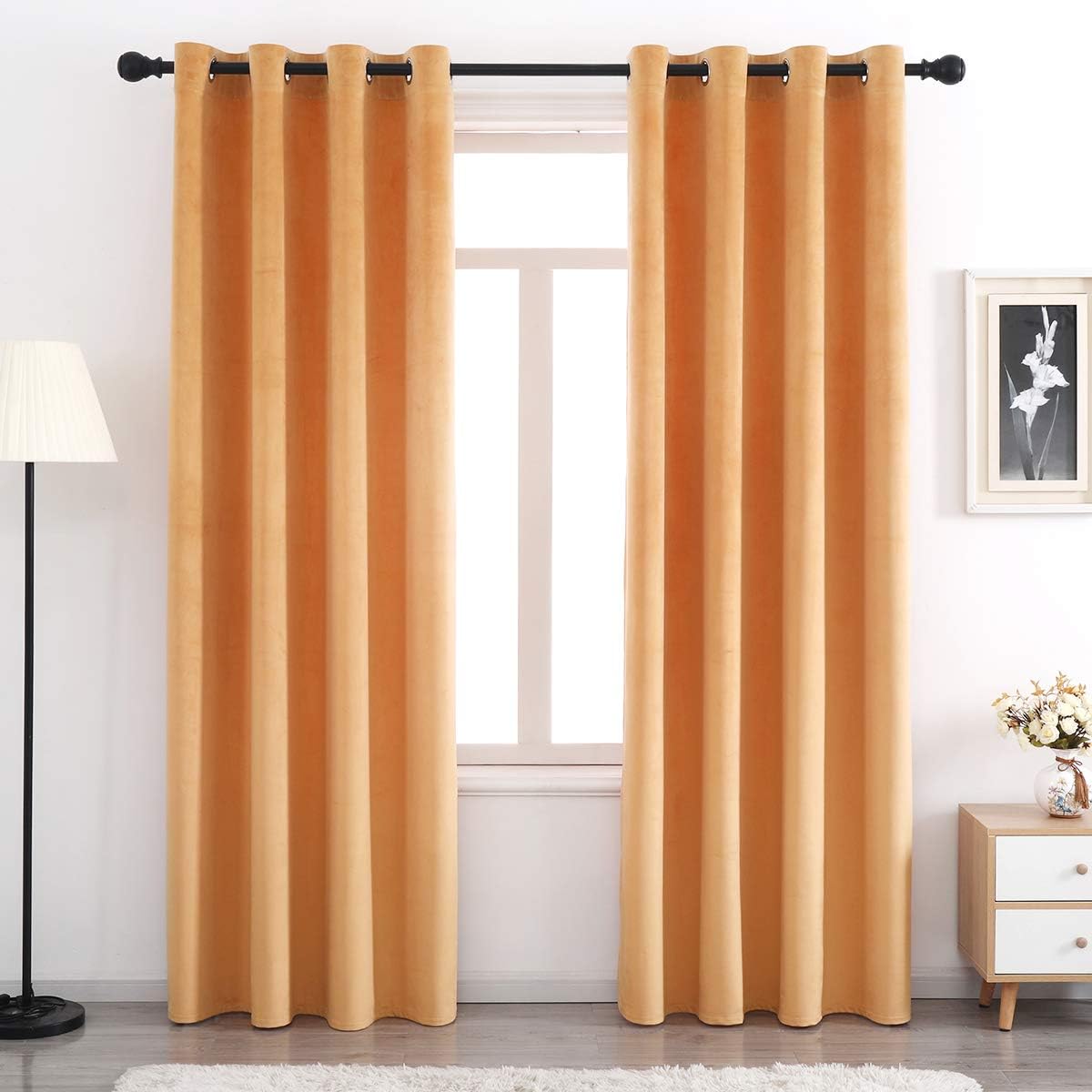 Velvet Blackout Curtains Long Light Blocking Grommet Velvet Window Curtain Panels Set of 2 Heat Insulated Curtains Blackout Thermal Velvet Curtain Panels for Bedroom 2 Panels