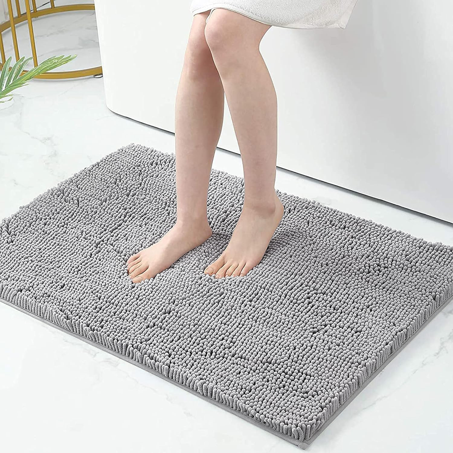 Chenille Bathroom Rugs Mat, Chenille Bath Rug Mat Non-Slip Bath Mat, Washable Soft Shower Shag Bath Rugs