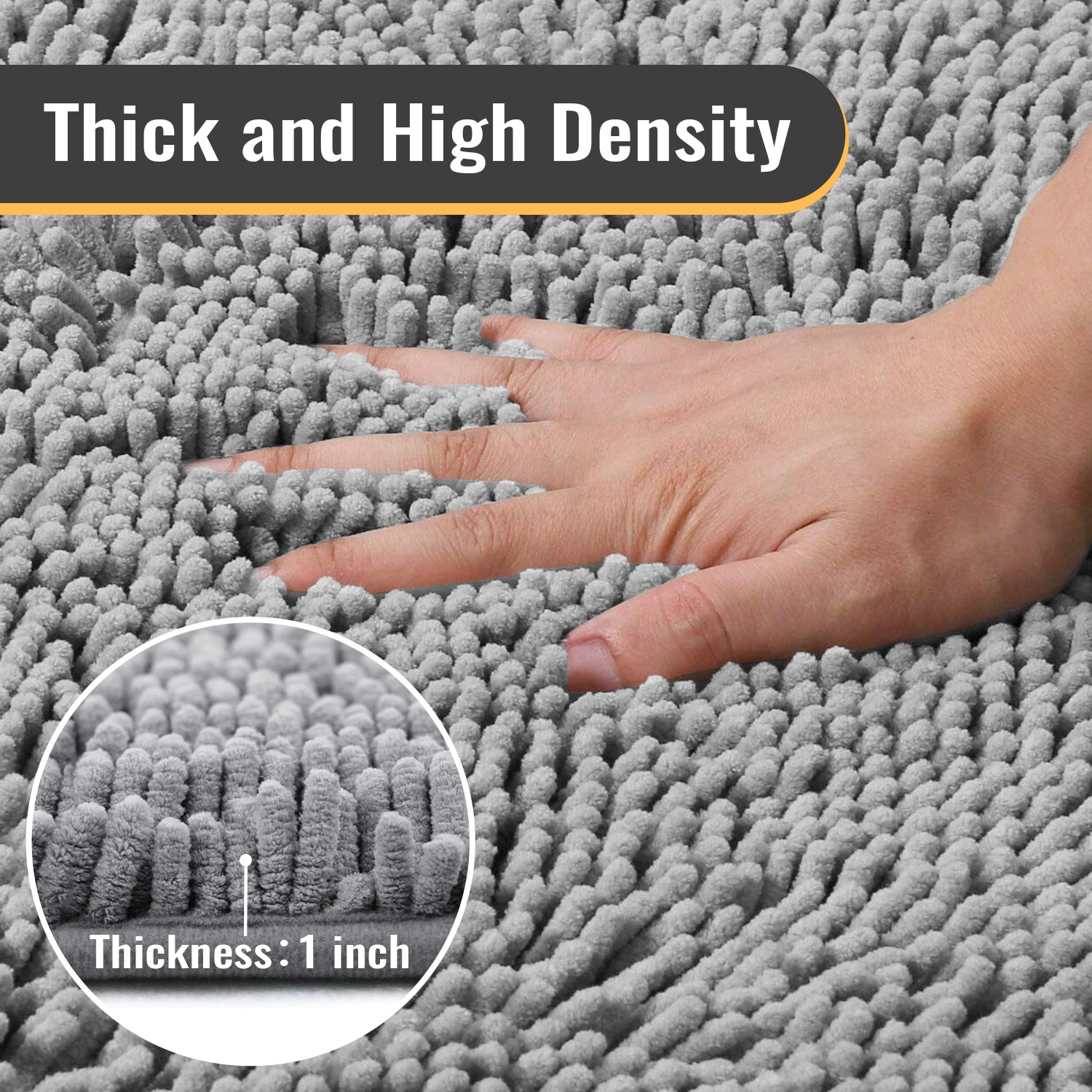 Chenille Bathroom Rugs Mat, Chenille Bath Rug Mat Non-Slip Bath Mat, Washable Soft Shower Shag Bath Rugs