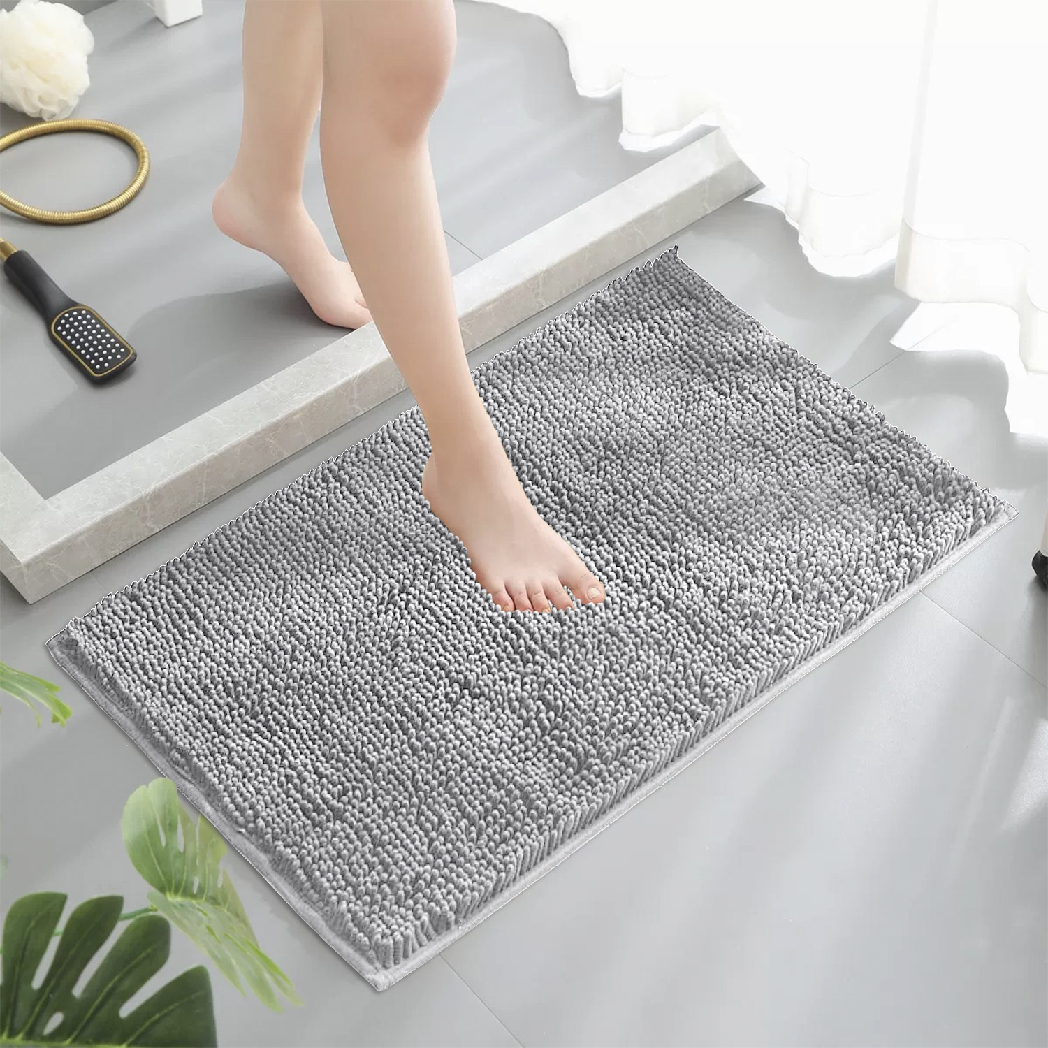 Chenille Bathroom Rugs Mat, Chenille Bath Rug Mat Non-Slip Bath Mat, Washable Soft Shower Shag Bath Rugs