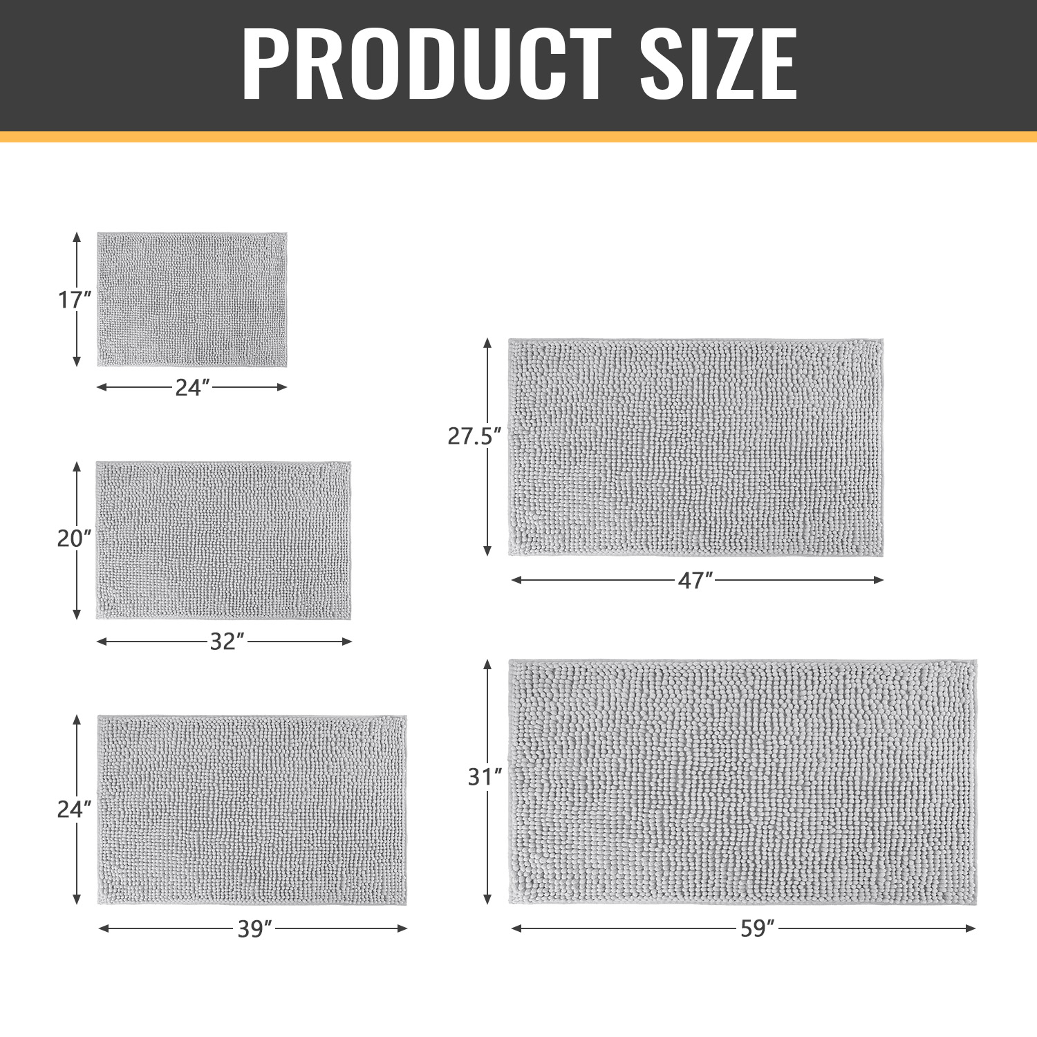 Chenille Bathroom Rugs Mat, Chenille Bath Rug Mat Non-Slip Bath Mat, Washable Soft Shower Shag Bath Rugs