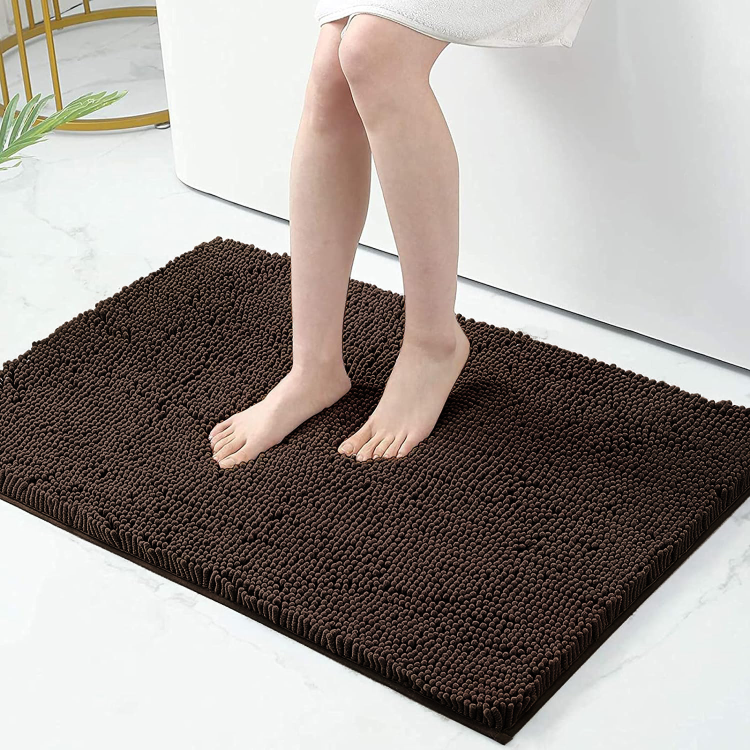 Chenille Bathroom Rugs Mat, Chenille Bath Rug Mat Non-Slip Bath Mat, Washable Soft Shower Shag Bath Rugs