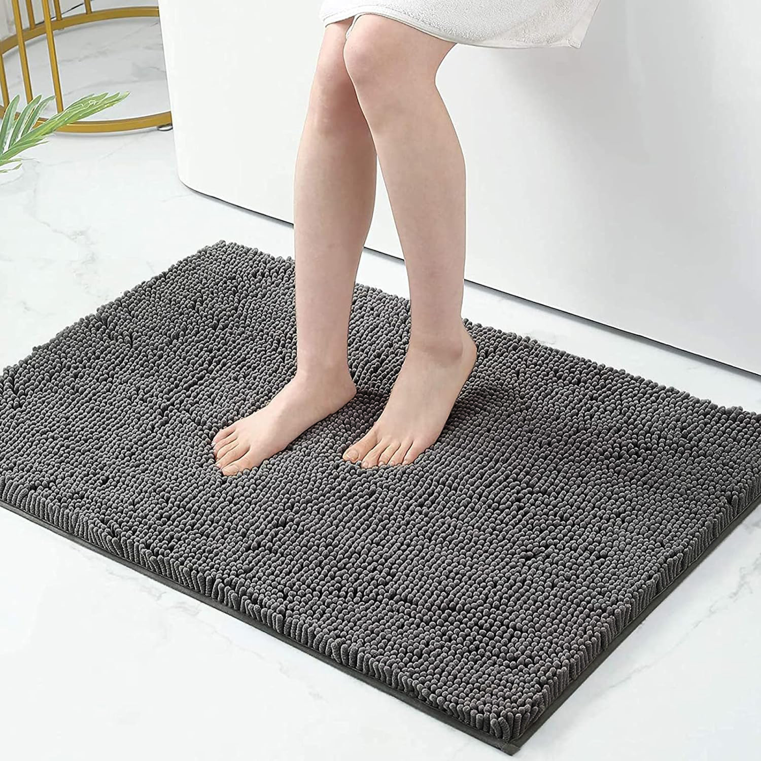 Chenille Bathroom Rugs Mat, Chenille Bath Rug Mat Non-Slip Bath Mat, Washable Soft Shower Shag Bath Rugs