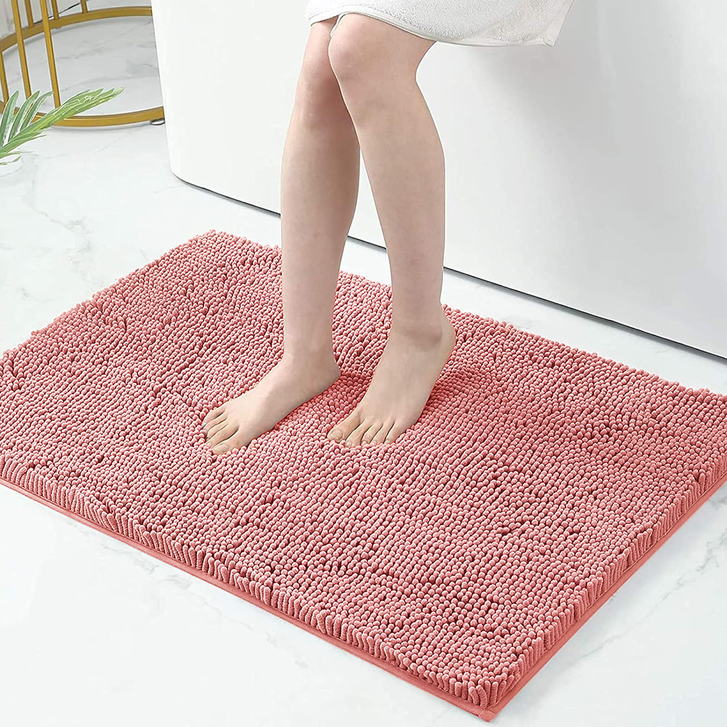 Chenille Bathroom Rugs Mat, Chenille Bath Rug Mat Non-Slip Bath Mat, Washable Soft Shower Shag Bath Rugs