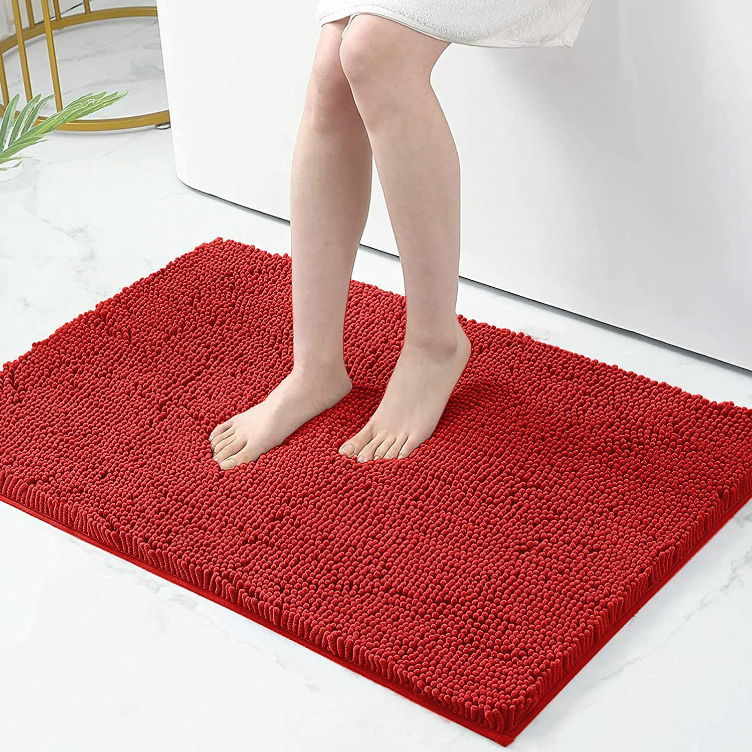 Chenille Bathroom Rugs Mat, Chenille Bath Rug Mat Non-Slip Bath Mat, Washable Soft Shower Shag Bath Rugs