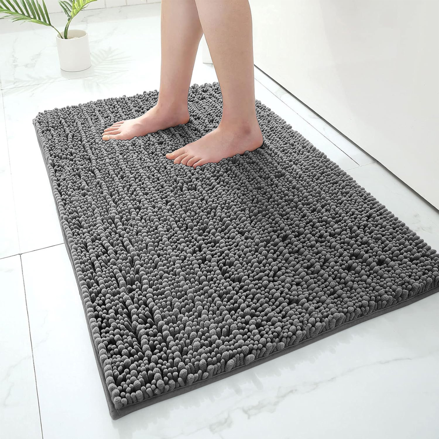 Bathroom Rug Mat - Ultra Soft Absorbent Fluffy Chenille Carpet, Non-Slip Machine Dry Plush Bath Mat, Bath Floor, Bath and Shower Bath Mat