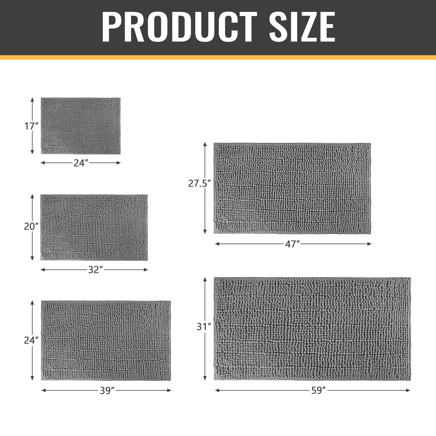 Bathroom Rug Mat - Ultra Soft Absorbent Fluffy Chenille Carpet, Non-Slip Machine Dry Plush Bath Mat, Bath Floor, Bath and Shower Bath Mat