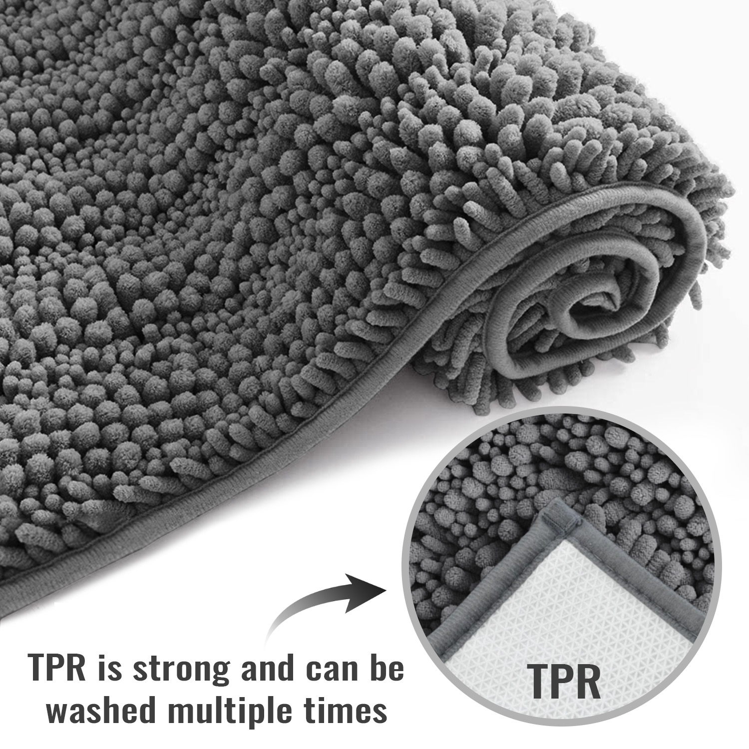 Bathroom Rug Mat - Ultra Soft Absorbent Fluffy Chenille Carpet, Non-Slip Machine Dry Plush Bath Mat, Bath Floor, Bath and Shower Bath Mat