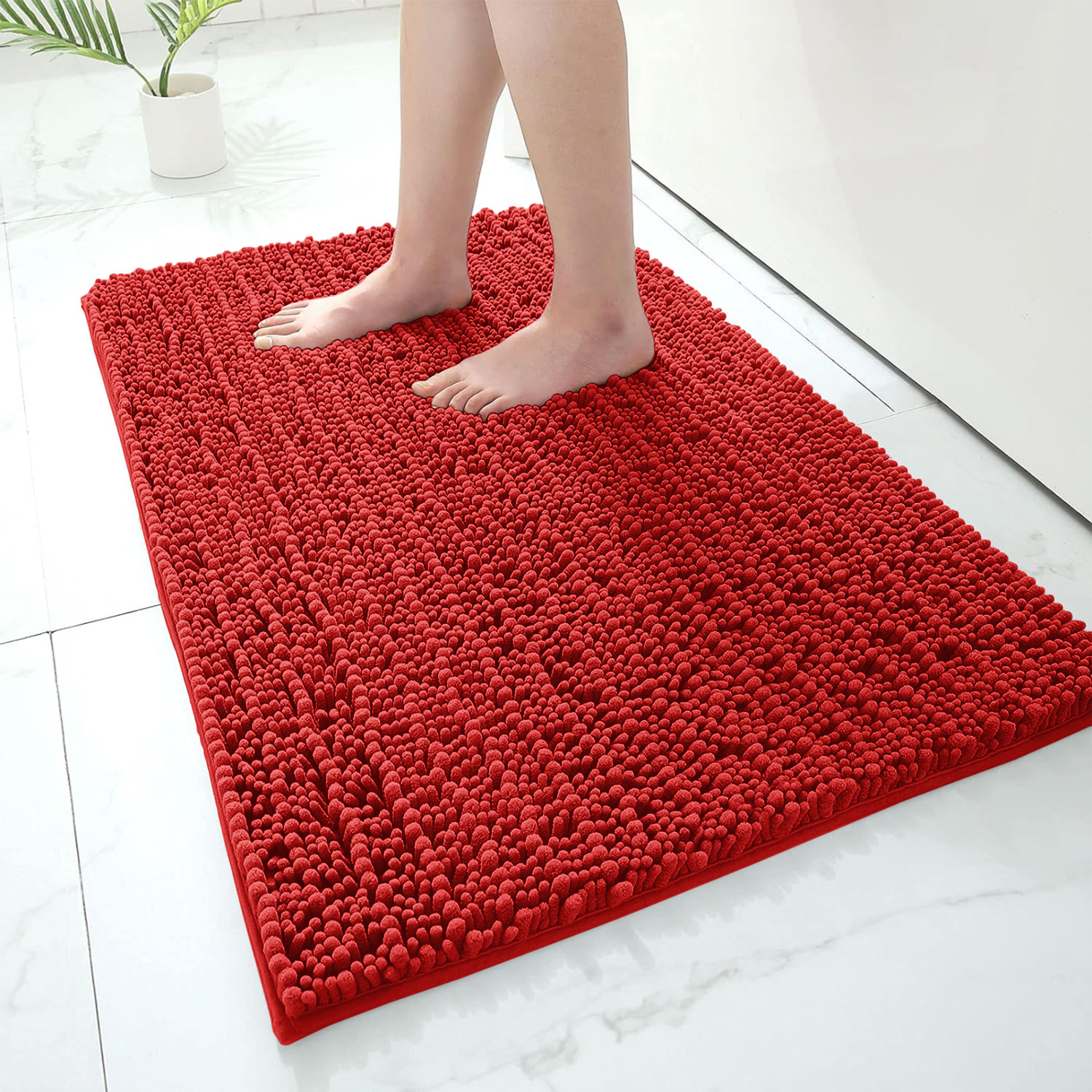 Bathroom Rug Mat - Ultra Soft Absorbent Fluffy Chenille Carpet, Non-Slip Machine Dry Plush Bath Mat, Bath Floor, Bath and Shower Bath Mat