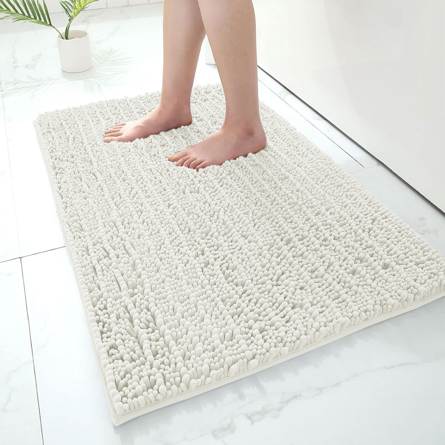 Bathroom Rug Mat - Ultra Soft Absorbent Fluffy Chenille Carpet, Non-Slip Machine Dry Plush Bath Mat, Bath Floor, Bath and Shower Bath Mat