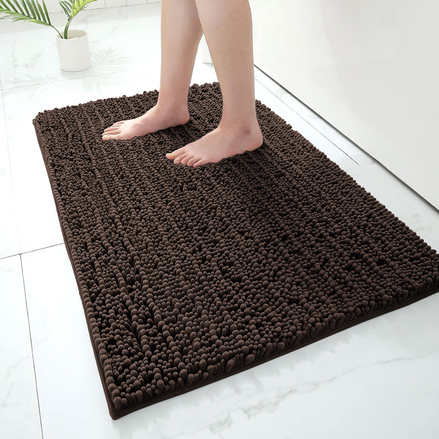 Bathroom Rug Mat - Ultra Soft Absorbent Fluffy Chenille Carpet, Non-Slip Machine Dry Plush Bath Mat, Bath Floor, Bath and Shower Bath Mat