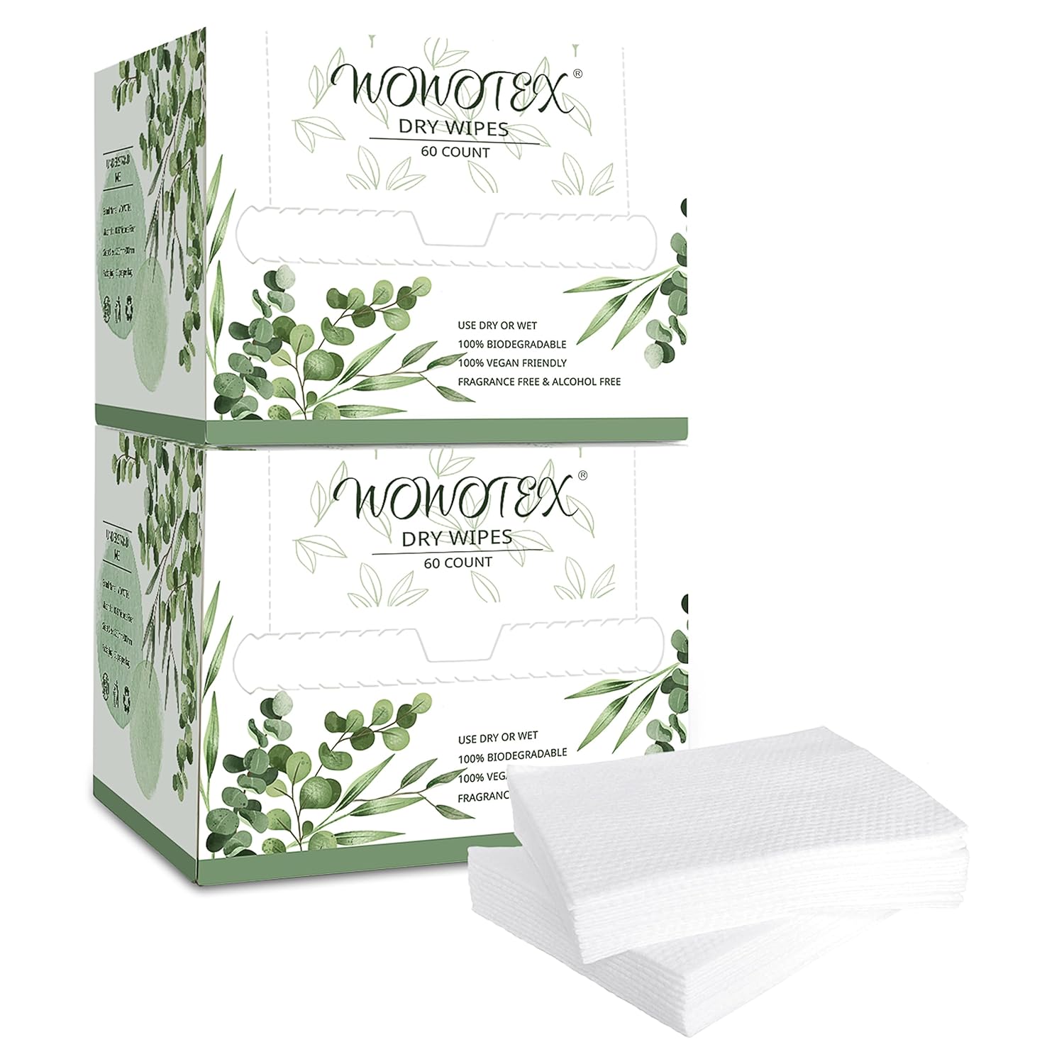 WOWOTEX-Bamboo Disposable Face Towel Biodegradable Large Dry Face Wipes 120 Count/2 Box Extra Thick Soft Clean Facial Towels for Sensitive Skin, Makeup Removing, Facial Cleansing, Nursing, Travel