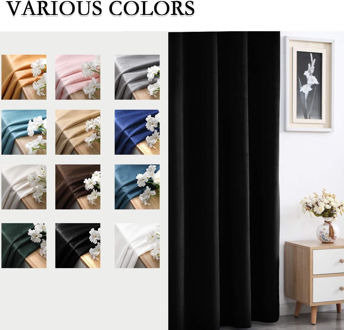 Velvet Blackout Curtains Long Light Blocking Grommet Velvet Window Curtain Panels Set of 2 Heat Insulated Curtains Blackout Thermal Velvet Curtain Panels for Bedroom 2 Panels