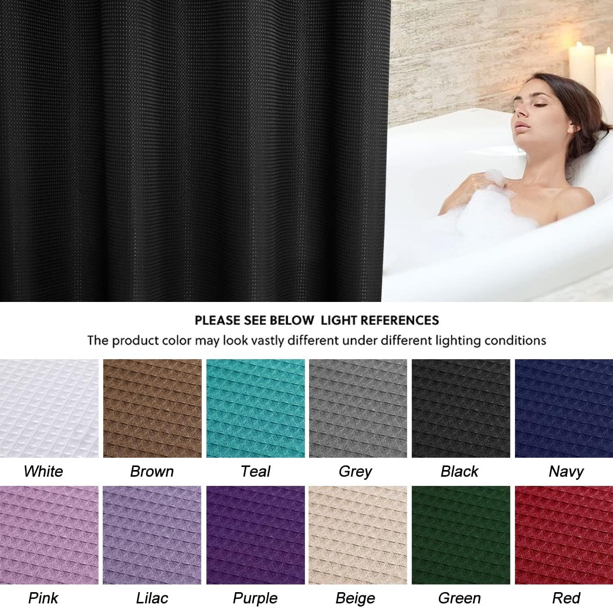 Bathroom Shower Curtains Waffle Waterproof Shower Curtains Farmhouse Modern Rectangle Textured Bathroom Shower Curtains with Hooks Decorative Shower Room