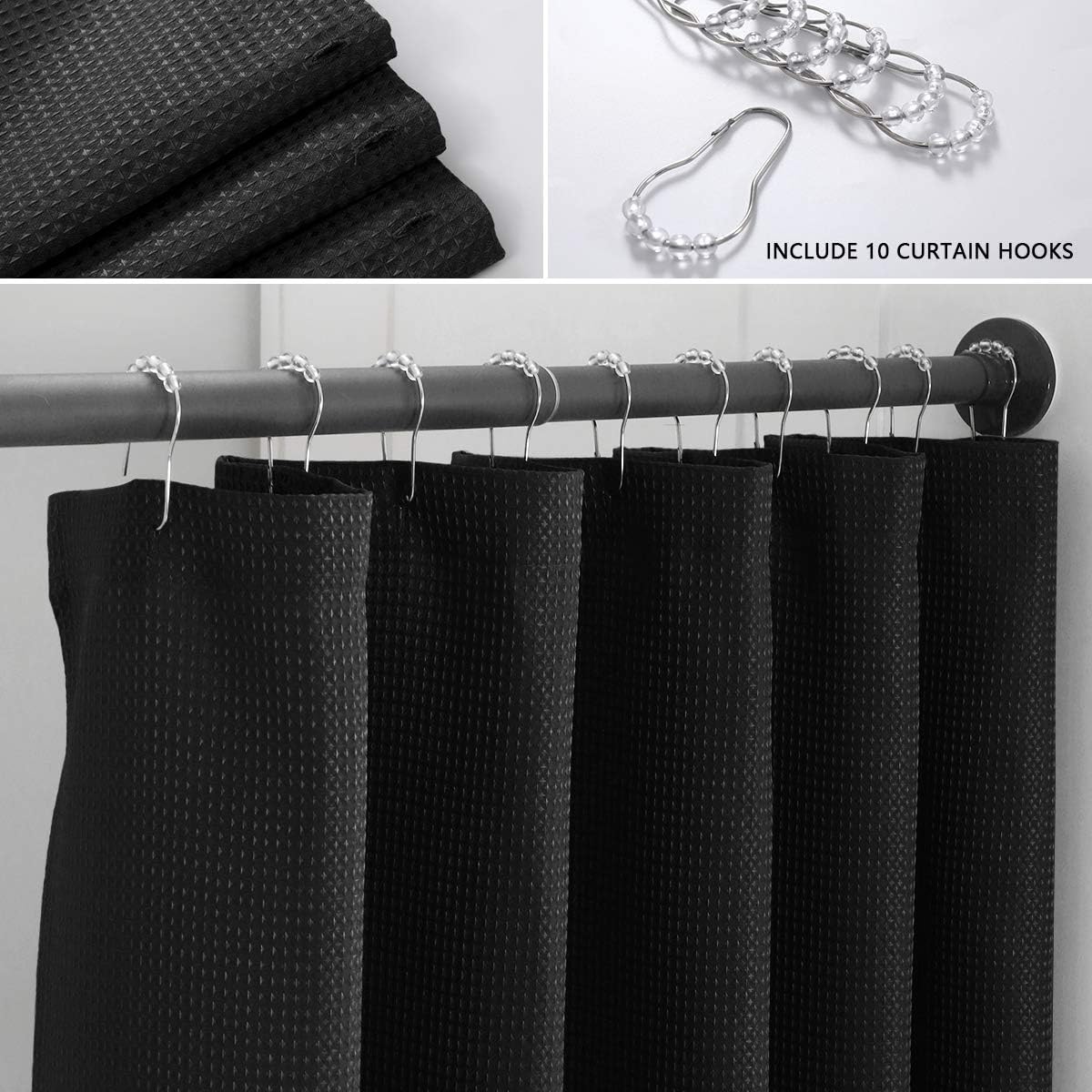 Bathroom Shower Curtains Waffle Waterproof Shower Curtains Farmhouse Modern Rectangle Textured Bathroom Shower Curtains with Hooks Decorative Shower Room