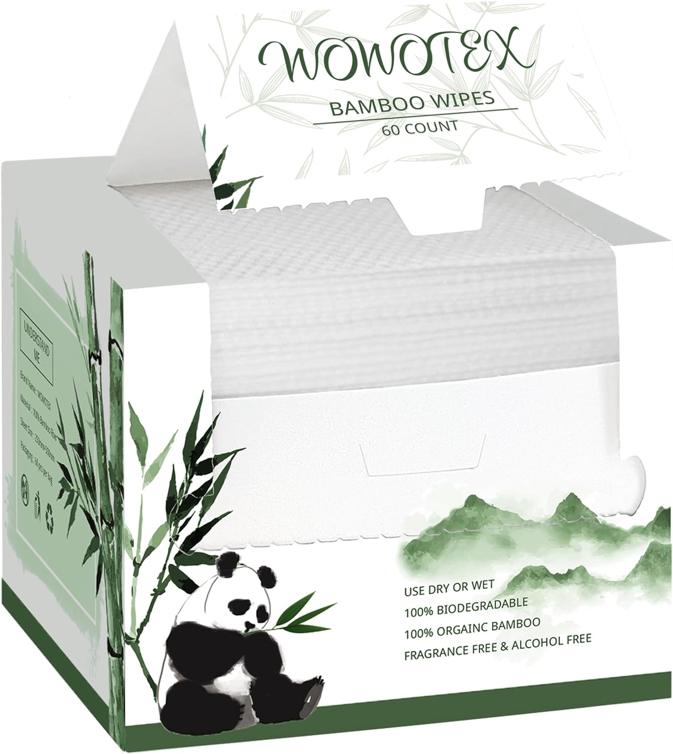 WOWOTEX-Bamboo Disposable Face Towel Biodegradable Large Dry Face Wipes 120 Count/2 Box Extra Thick Soft Clean Facial Towels for Sensitive Skin, Makeup Removing, Facial Cleansing, Nursing, Travel