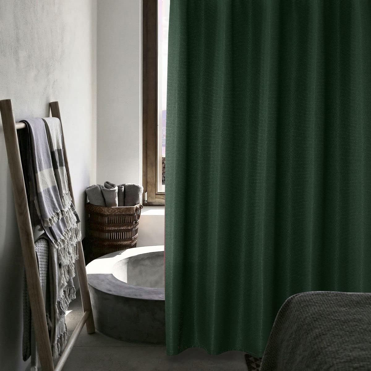 Bathroom Shower Curtains Waffle Waterproof Shower Curtains Farmhouse Modern Rectangle Textured Bathroom Shower Curtains with Hooks Decorative Shower Room