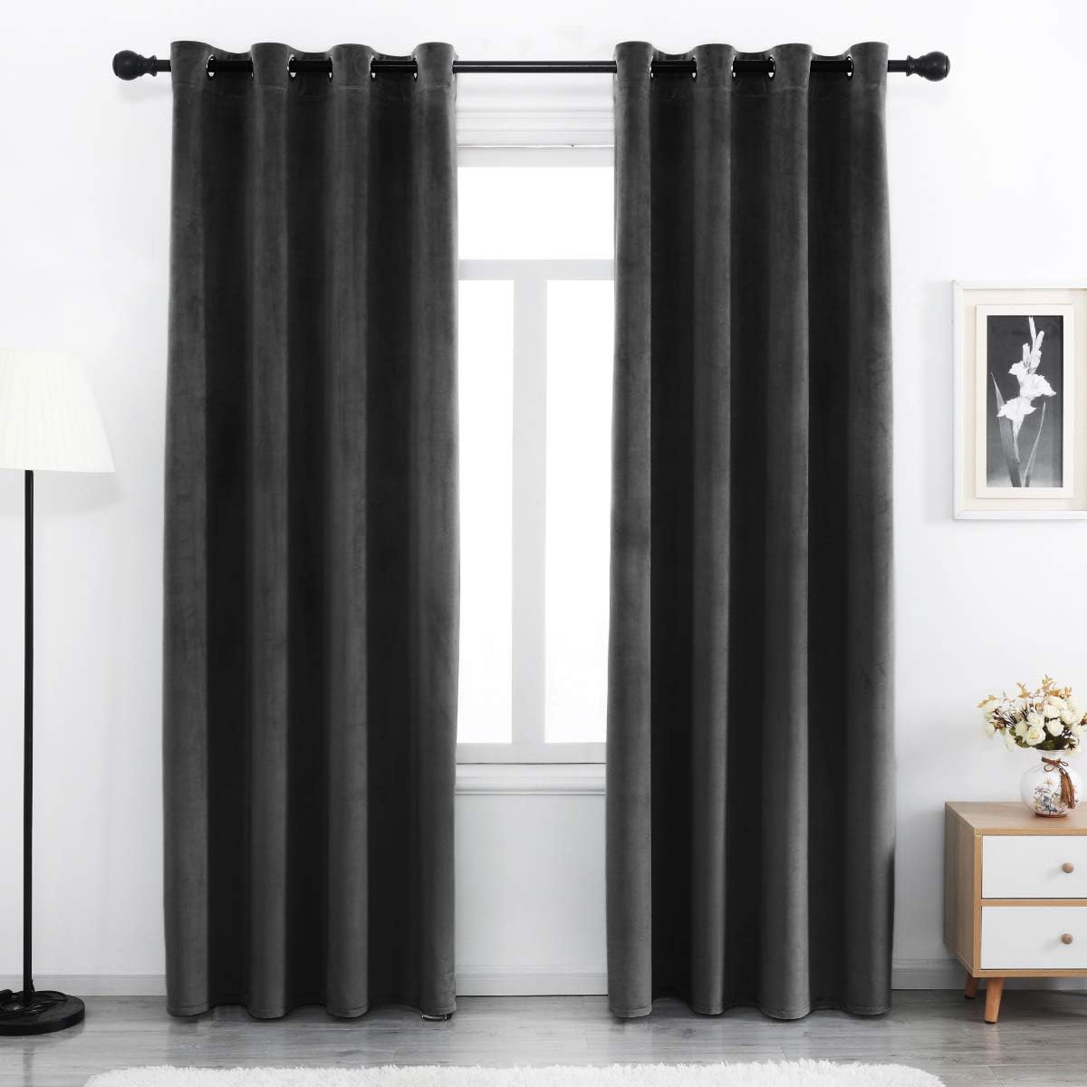 Velvet Blackout Curtains Long Light Blocking Grommet Velvet Window Curtain Panels Set of 2 Heat Insulated Curtains Blackout Thermal Velvet Curtain Panels for Bedroom 2 Panels