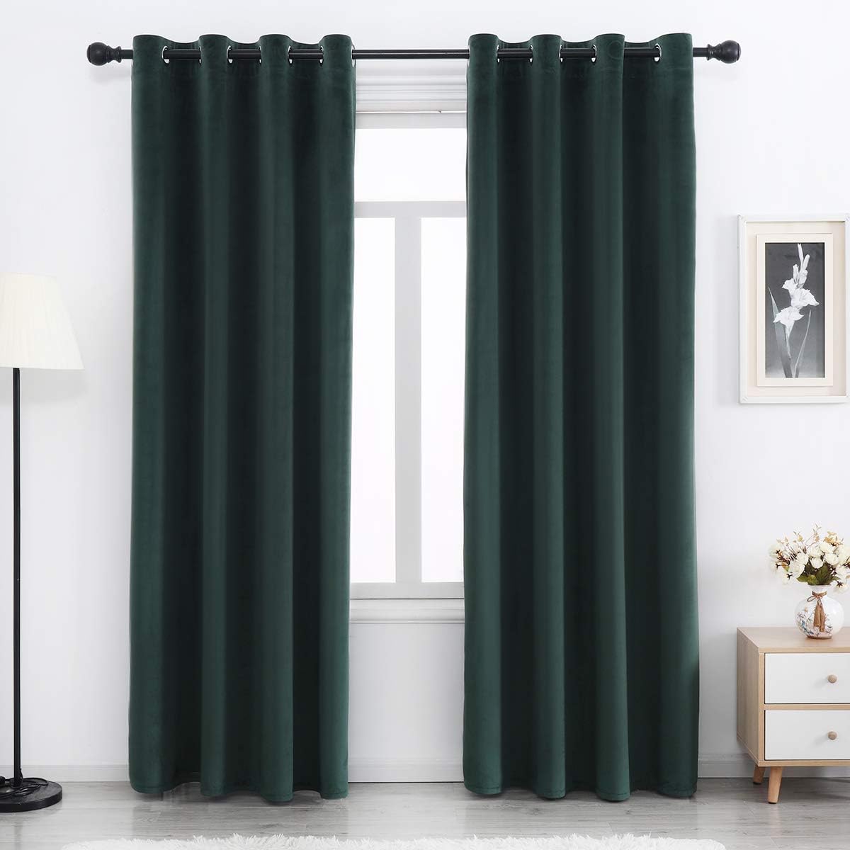 Velvet Blackout Curtains Long Light Blocking Grommet Velvet Window Curtain Panels Set of 2 Heat Insulated Curtains Blackout Thermal Velvet Curtain Panels for Bedroom 2 Panels