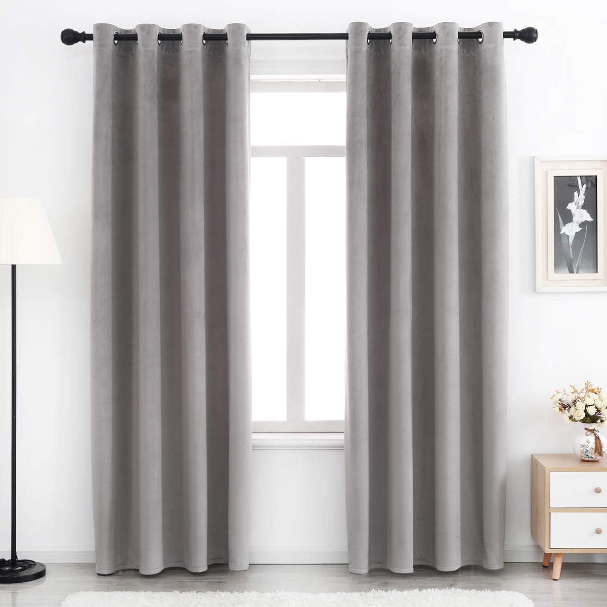 Velvet Blackout Curtains Long Light Blocking Grommet Velvet Window Curtain Panels Set of 2 Heat Insulated Curtains Blackout Thermal Velvet Curtain Panels for Bedroom 2 Panels