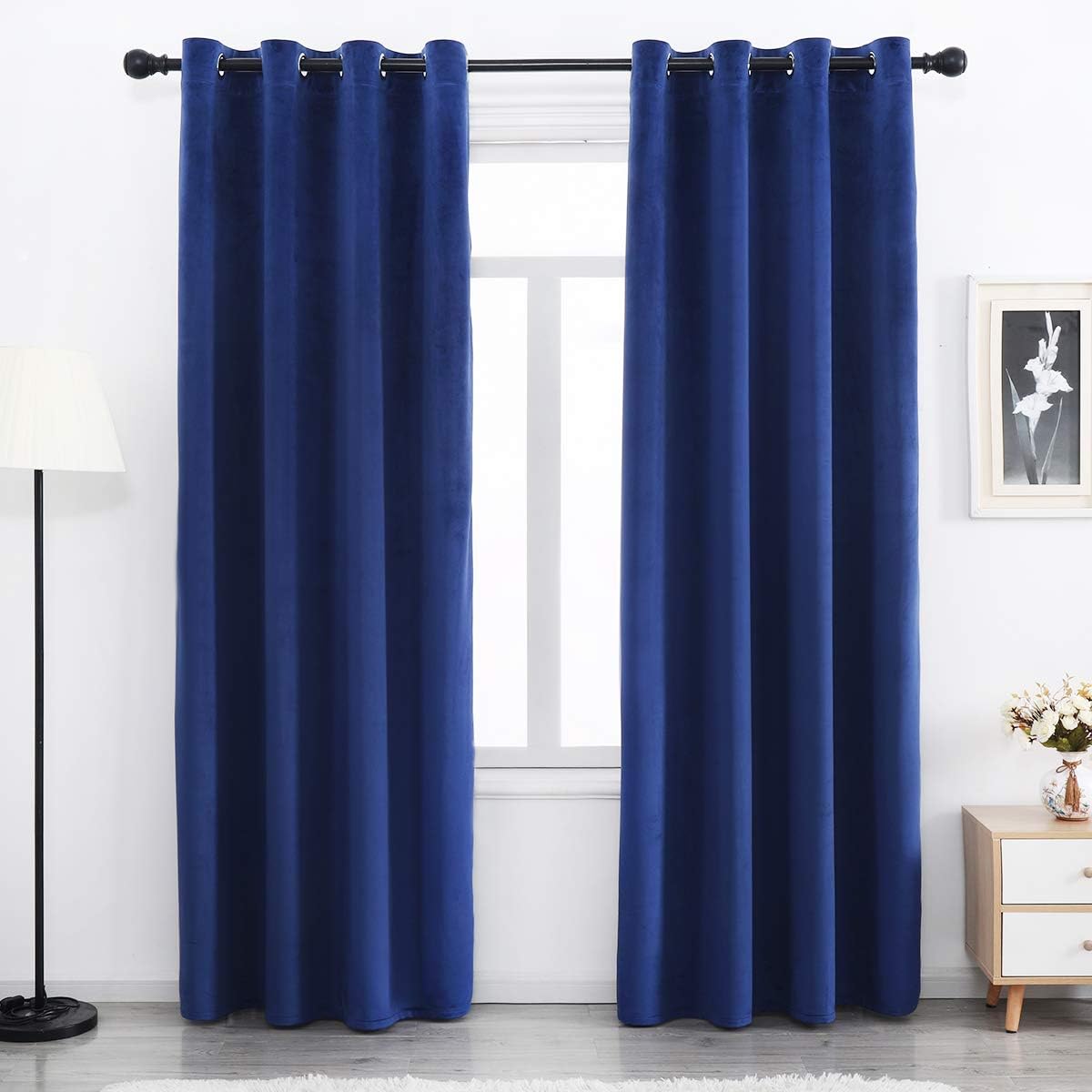 Velvet Blackout Curtains Long Light Blocking Grommet Velvet Window Curtain Panels Set of 2 Heat Insulated Curtains Blackout Thermal Velvet Curtain Panels for Bedroom 2 Panels