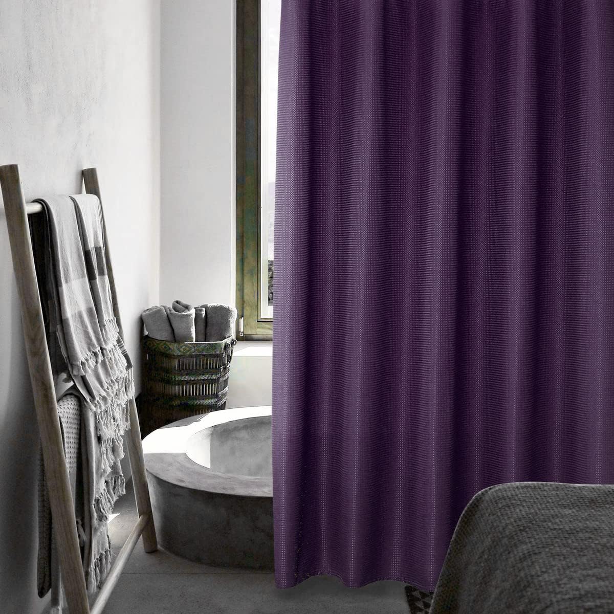 Bathroom Shower Curtains Waffle Waterproof Shower Curtains Farmhouse Modern Rectangle Textured Bathroom Shower Curtains with Hooks Decorative Shower Room