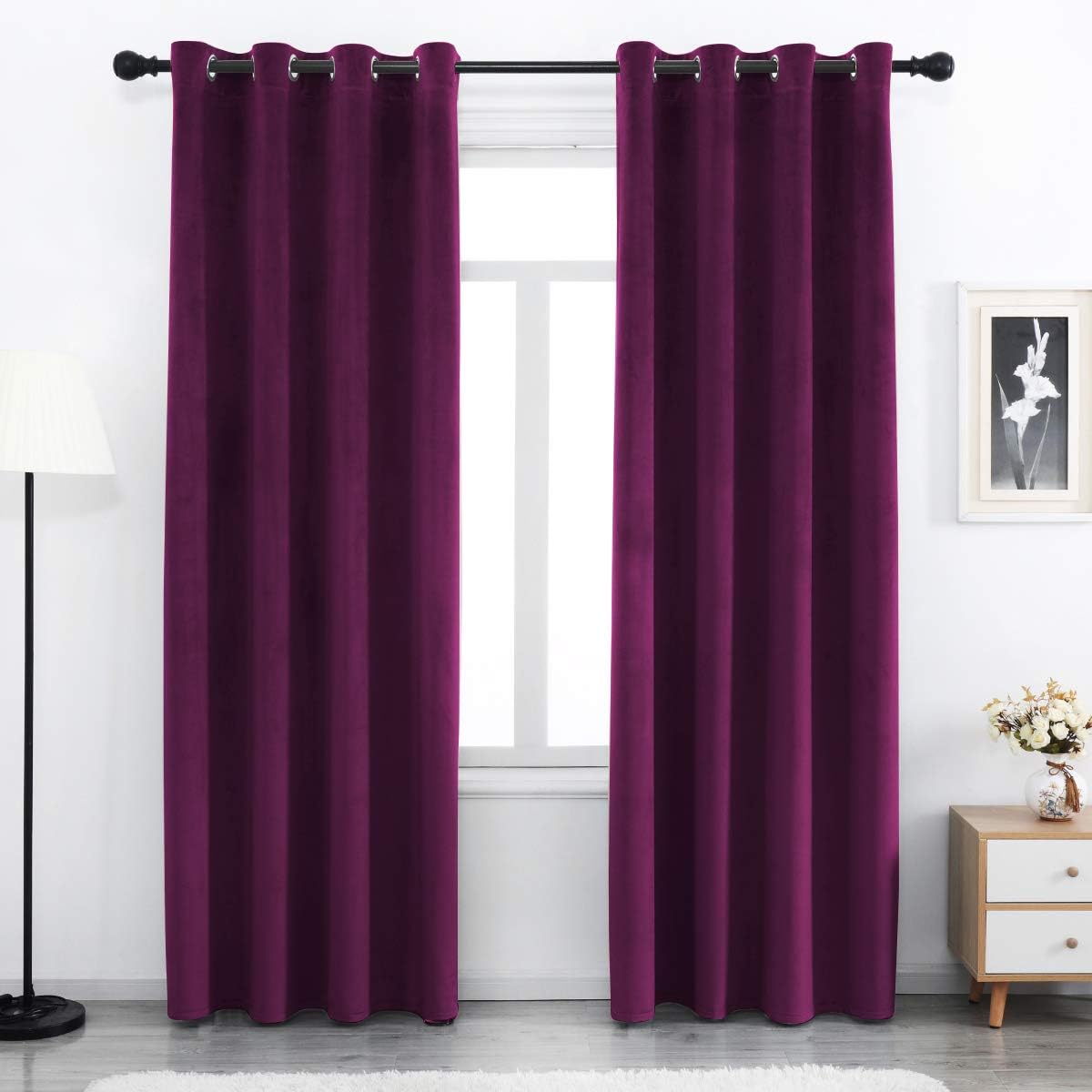 Velvet Blackout Curtains Long Light Blocking Grommet Velvet Window Curtain Panels Set of 2 Heat Insulated Curtains Blackout Thermal Velvet Curtain Panels for Bedroom 2 Panels