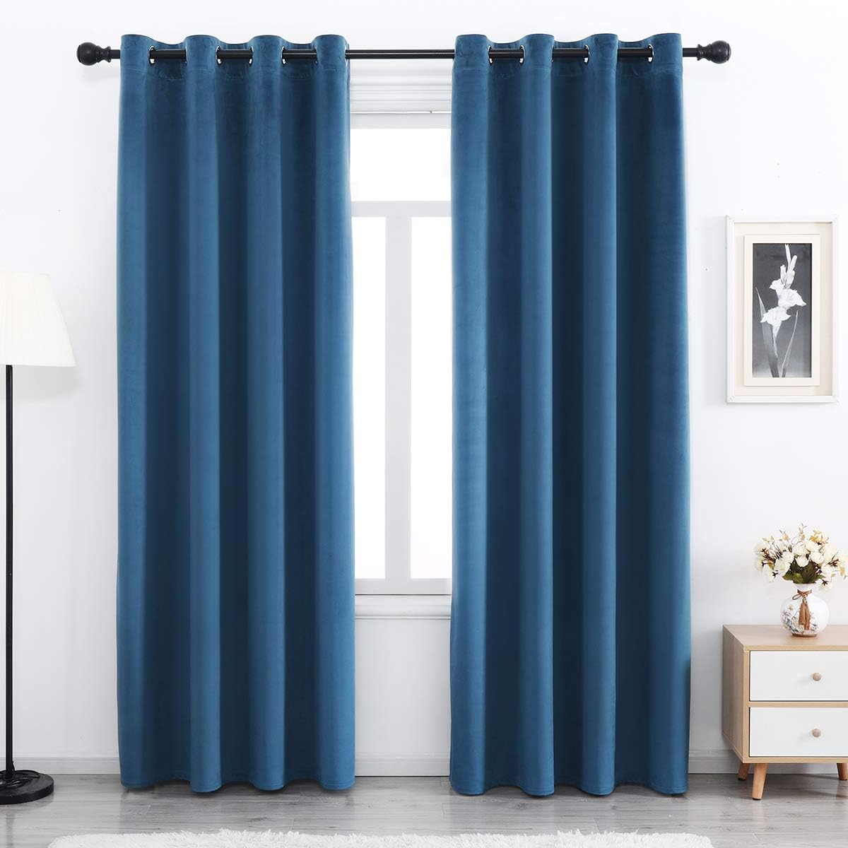Velvet Blackout Curtains Long Light Blocking Grommet Velvet Window Curtain Panels Set of 2 Heat Insulated Curtains Blackout Thermal Velvet Curtain Panels for Bedroom 2 Panels
