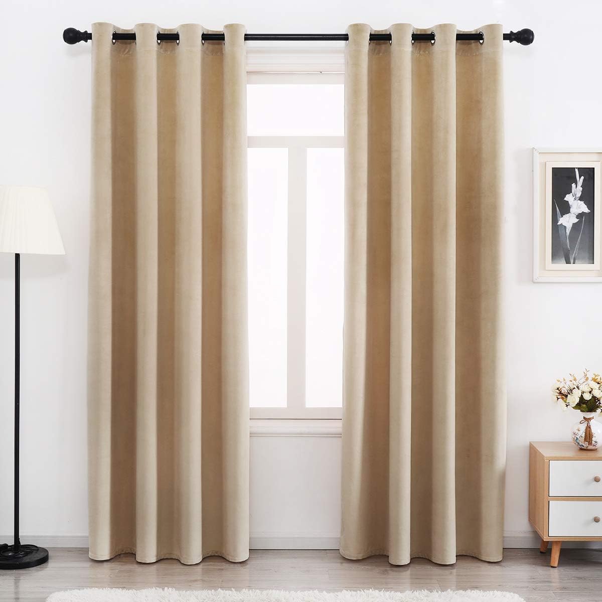 Velvet Blackout Curtains Long Light Blocking Grommet Velvet Window Curtain Panels Set of 2 Heat Insulated Curtains Blackout Thermal Velvet Curtain Panels for Bedroom 2 Panels