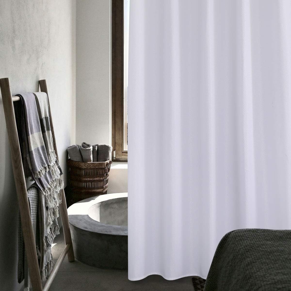 Bathroom Shower Curtains Waffle Waterproof Shower Curtains Farmhouse Modern Rectangle Textured Bathroom Shower Curtains with Hooks Decorative Shower Room