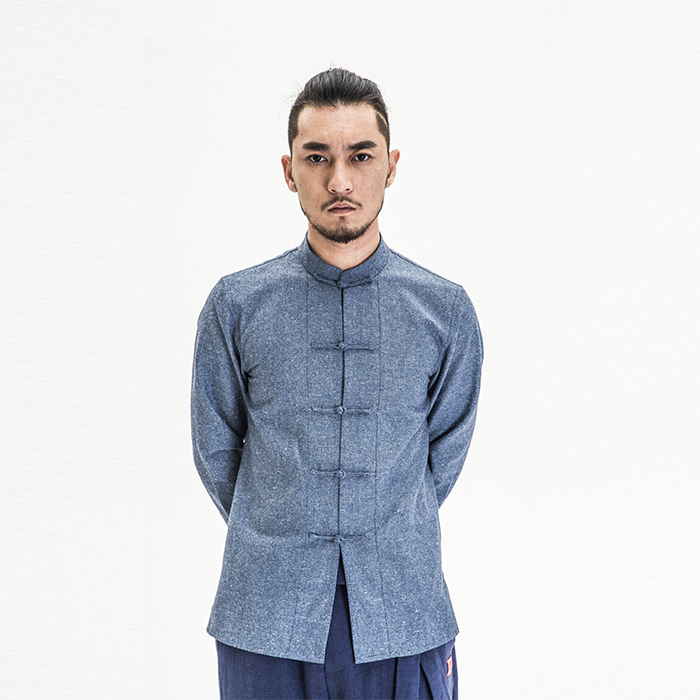 Men's oriental stand collar jacket with hand-knotted buttons - front