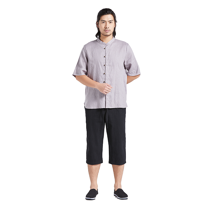 Mandarin Collar Shirt-Short Sleeve-Model-Shot001