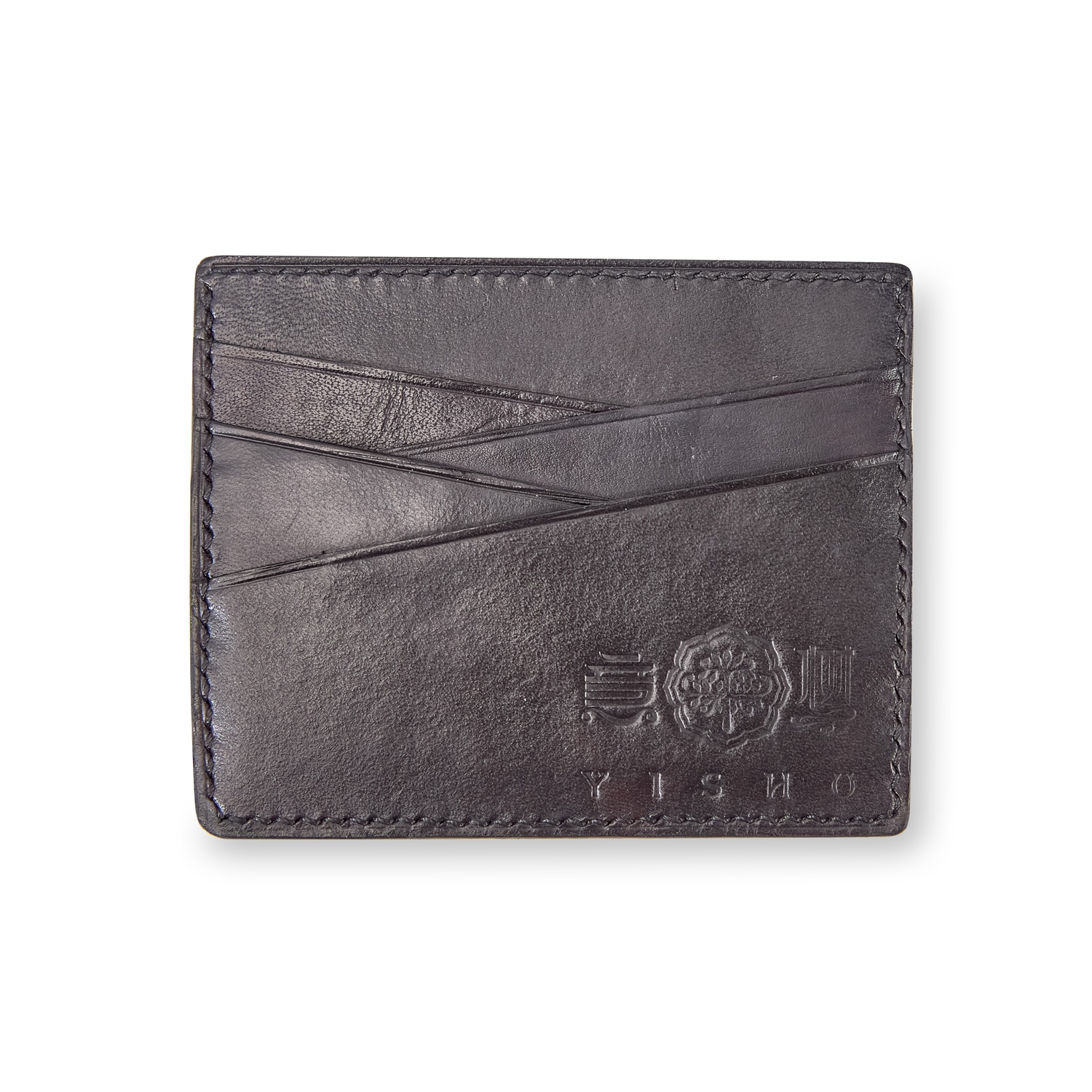 Traditional Chinese Slim Wallet – Black & Khaki Leather with Symbolic Embossing