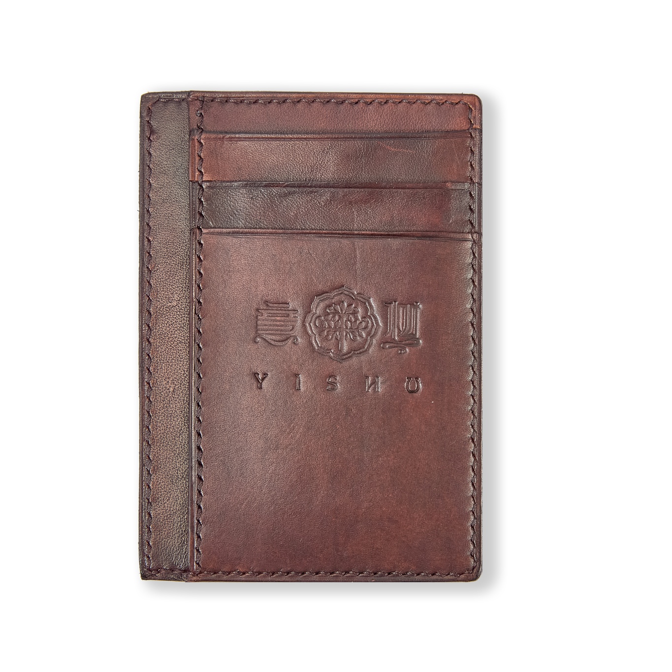 Traditional Chinese Vertical Slim Wallet – Dual-Sided Leather with Symbolic Embossing