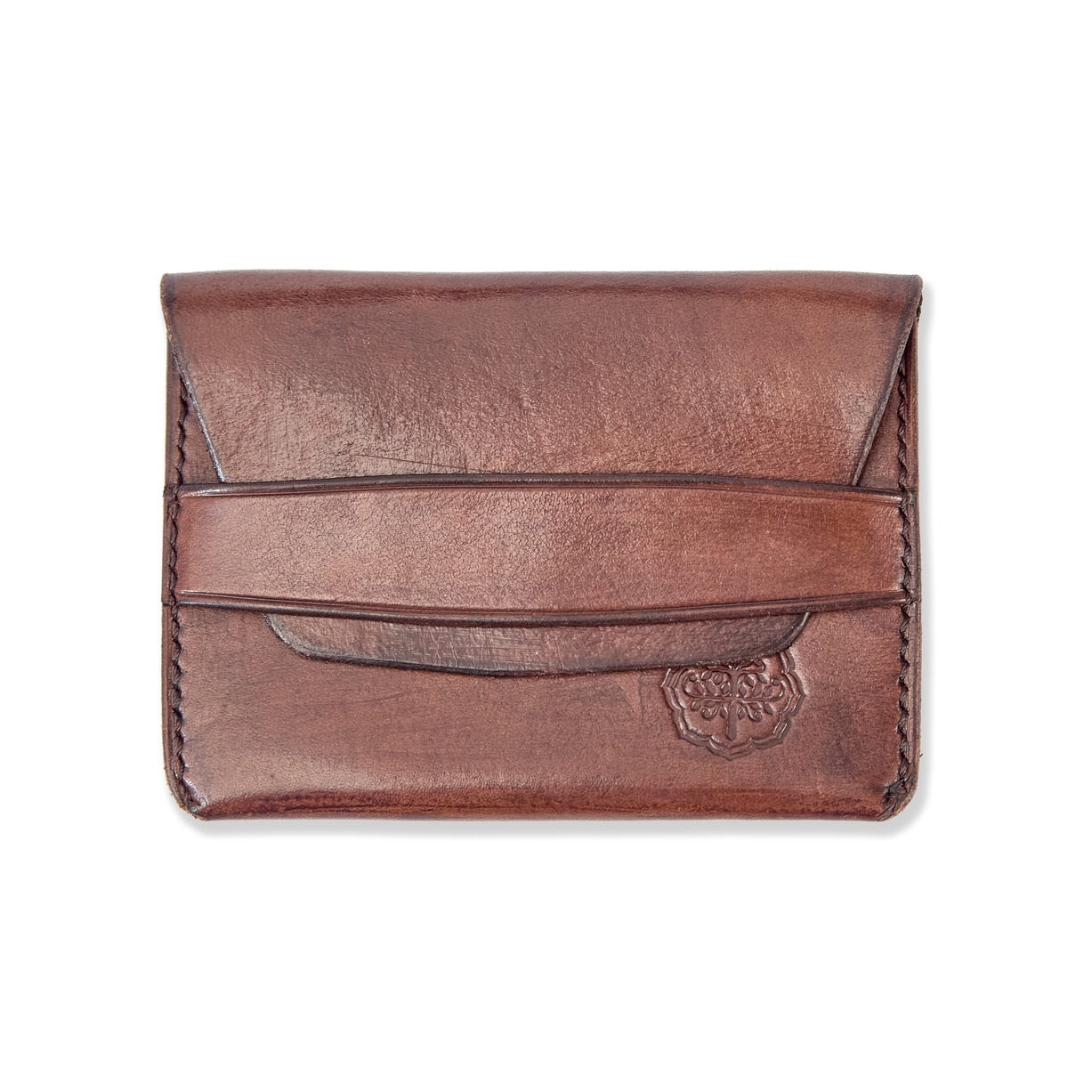 Traditional Chinese Fold-Over Slim Wallet – Black & Khaki Leather with Symbolic Embossing