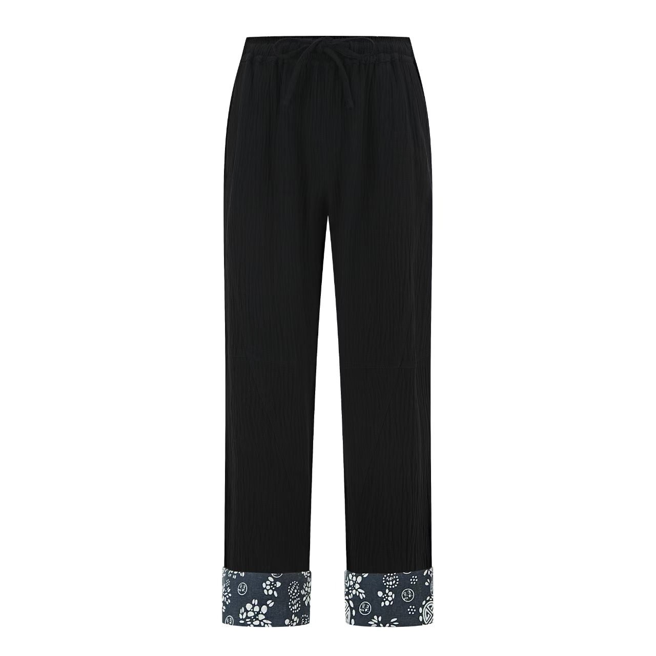 Traditional Chinese Linen Pants with Embroidered Hem & Adjustable Waist