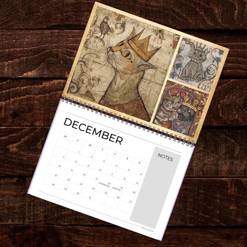 🔥Last Day 49% OFF - 🐱🗓️Medieval Cats with Crowns Calendar 2026