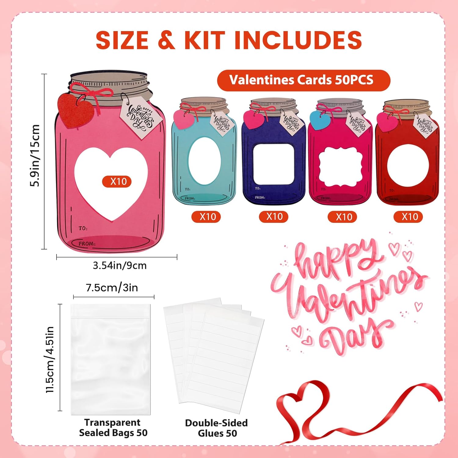 🔥Last Day: Buy 1 Get 49 Free - 💖Mason Jar Happy Valentines Day Cards🍬