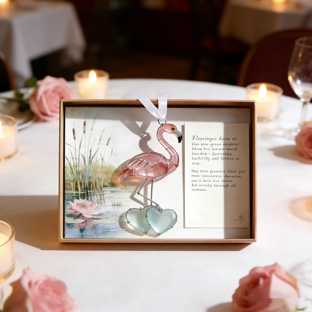 Flamingo Valentine's Day Sea Glass Ornament