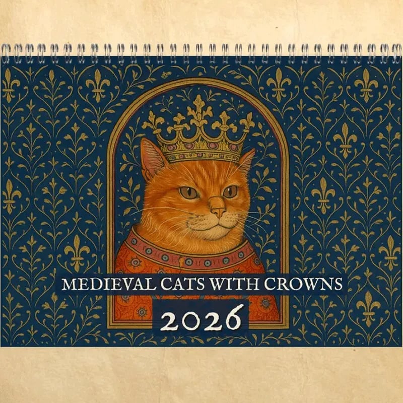 🔥Last Day 49% OFF - 🐱🗓️Medieval Cats with Crowns Calendar 2026