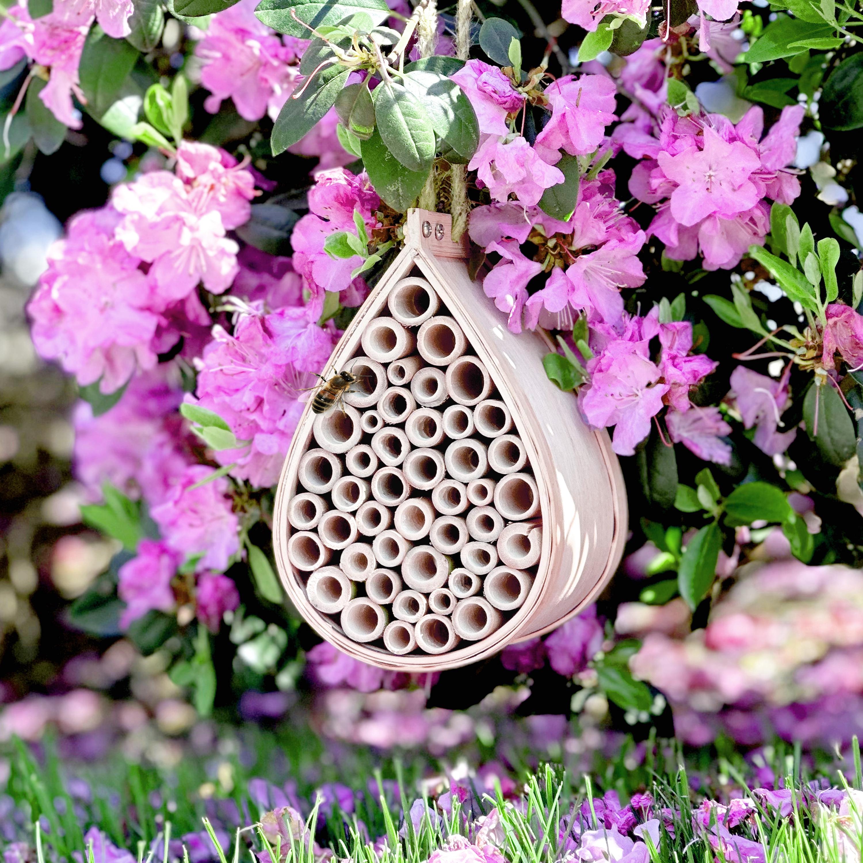 Pollinator Bee House-Organic Natural Hanging Wooden Habitat 