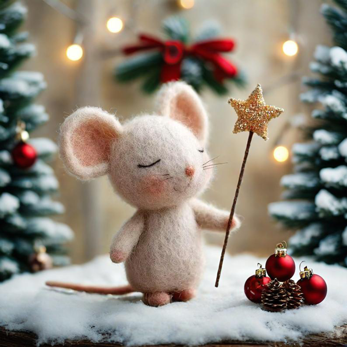 🎄🐭Charming Handmade Felt Mouse with Star